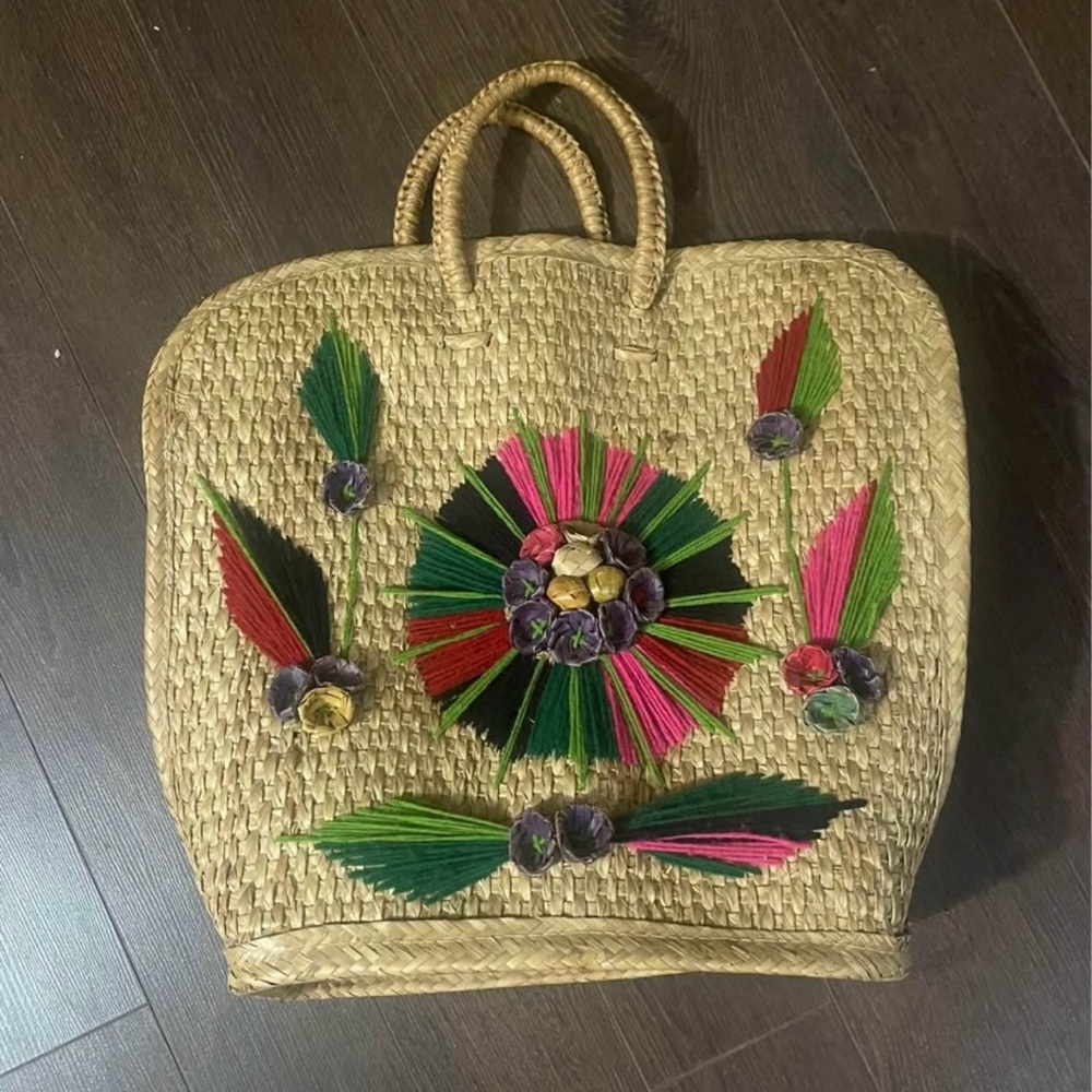 Source Unknown Colorful Straw Tote Bag